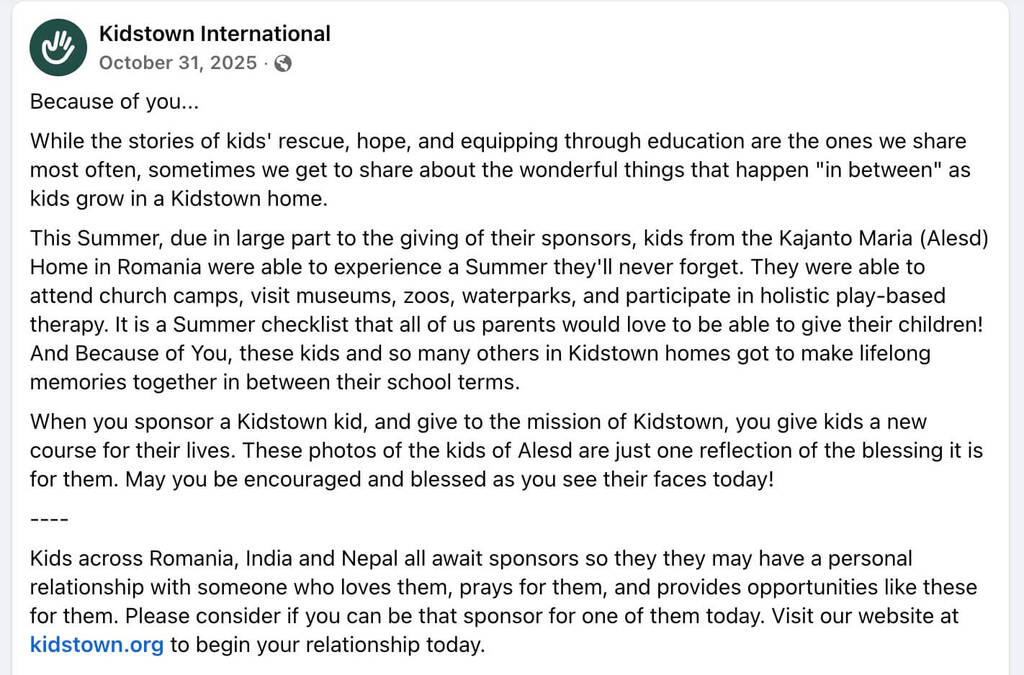 Facebook post about closed orphanage 